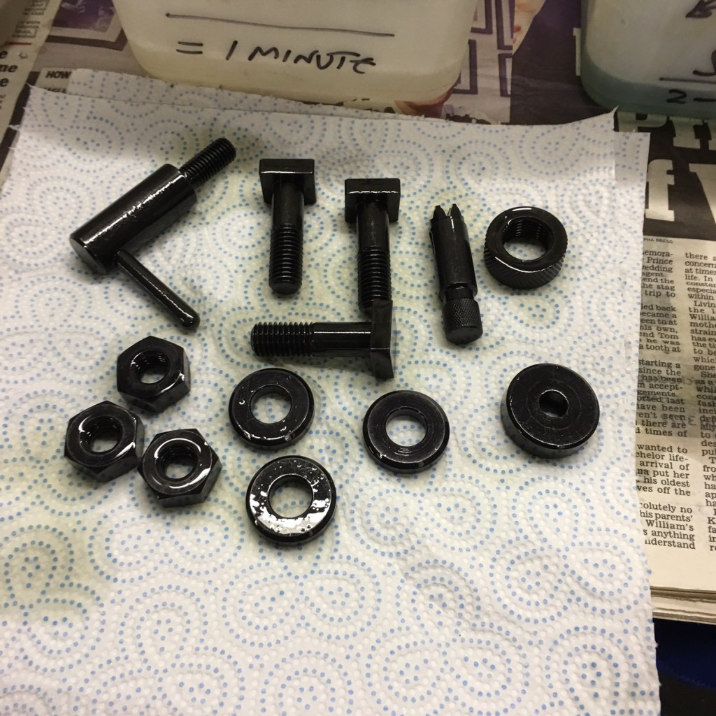 Items after having been in the oil dispersing solution (after blacking)